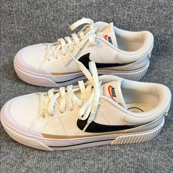 Nike Women's White Black Gold Platform Sneakers - Picture 3 of 11